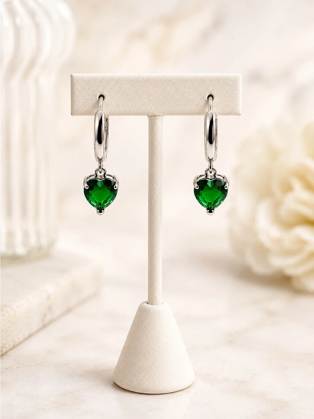 Emerald Green Heart Jewelry Set in 925 Sterling Silver